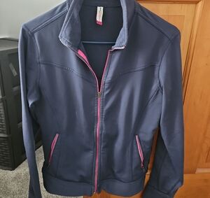 SkirtSports Navy Bomber Jacket with Pink Zip Accents